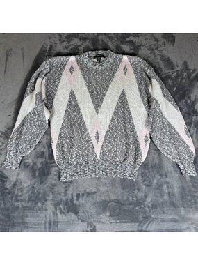 Vintage JT Beckett Sweater Mens Large Gray Geometric Grandpa Wool Acrylic